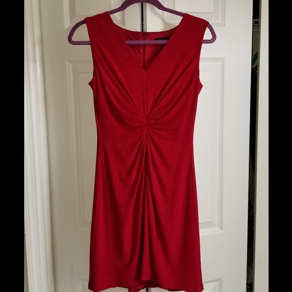 David Meister flattering red ruched cocktail party dress 4